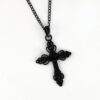 Wholesale Alloy Black Rose Hollow Gothic Cross Pendant Necklace