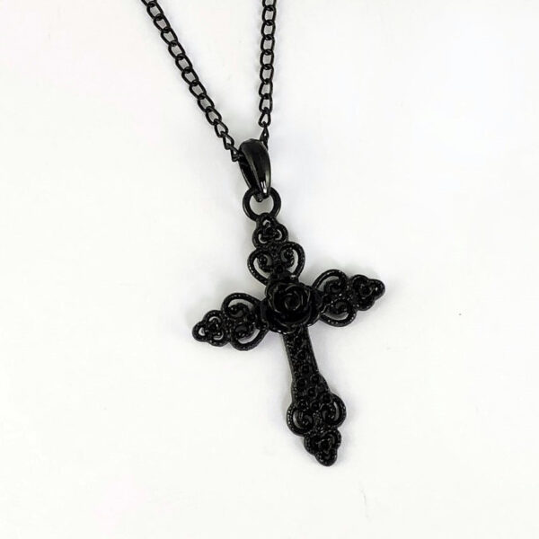 Wholesale Alloy Black Rose Hollow Gothic Cross Pendant Necklace