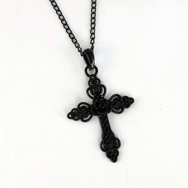 Wholesale Alloy Black Rose Hollow Gothic Cross Pendant Necklace
