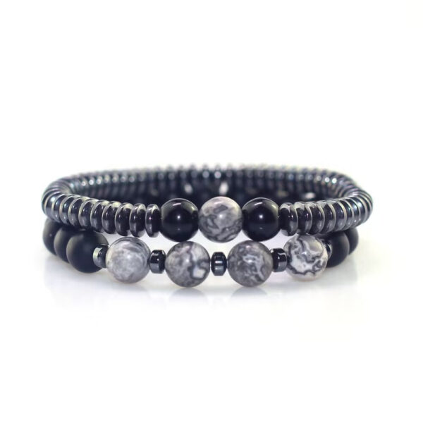 Wholesale Simple Black Stone Map Stone Frosted Stone Combination Beaded Bracelet for Men