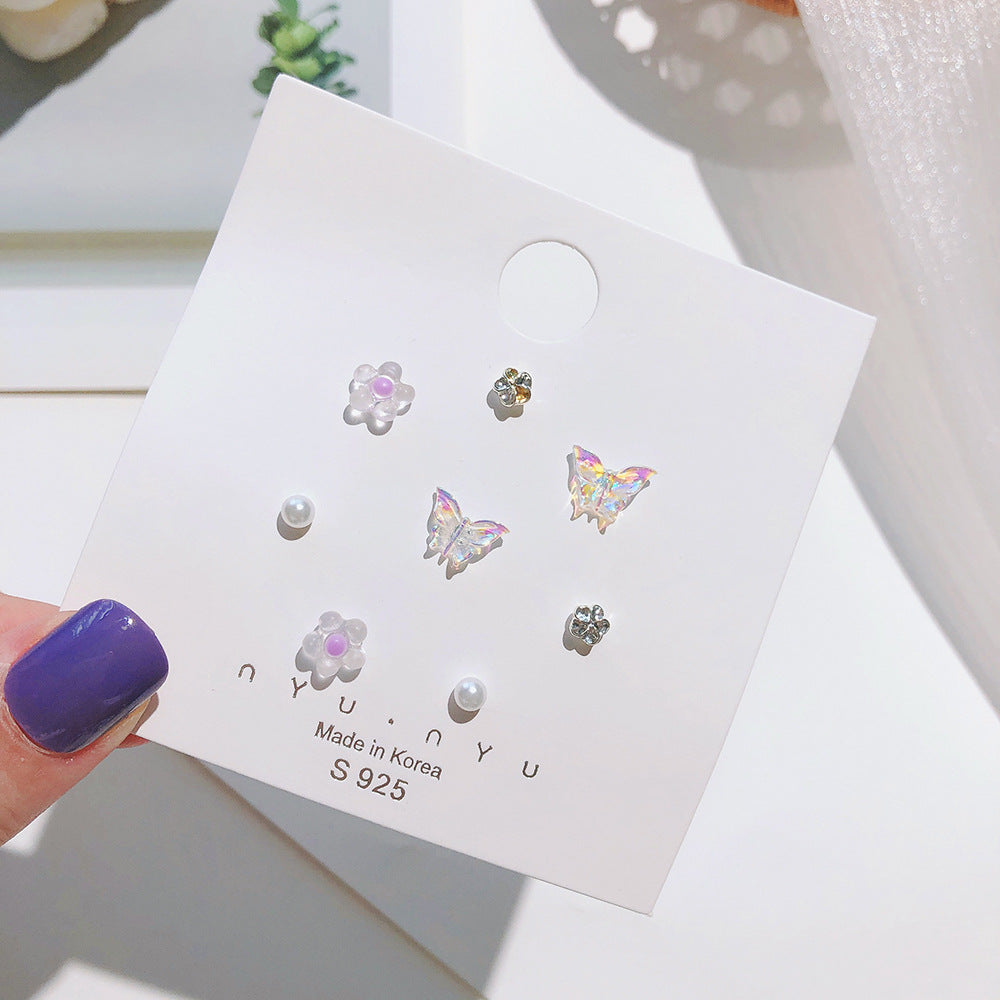 Wholesale Sier Needle 925 Color Tulip Butterfly Earrings Set