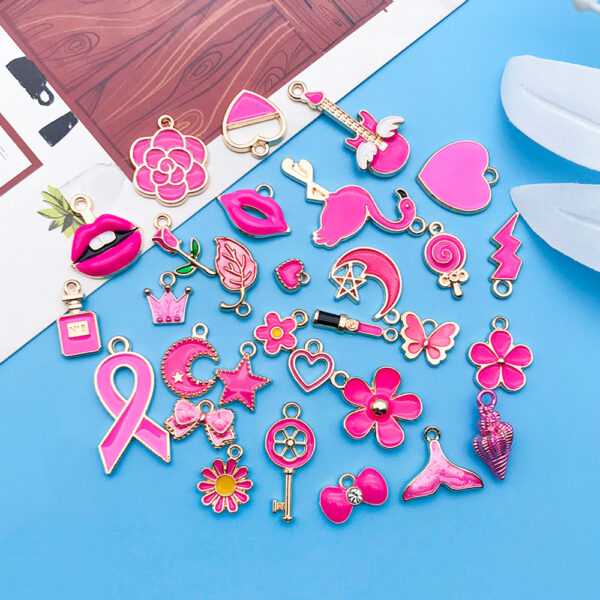 Wholesale Rose Red Drip Oil Cartoon Alloy DIY Necklace Bracelet Pendant