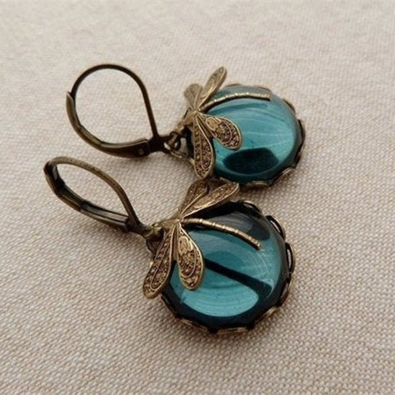 Wholesale Alloy Vintage agoy Green Crystal Dangle Earrings