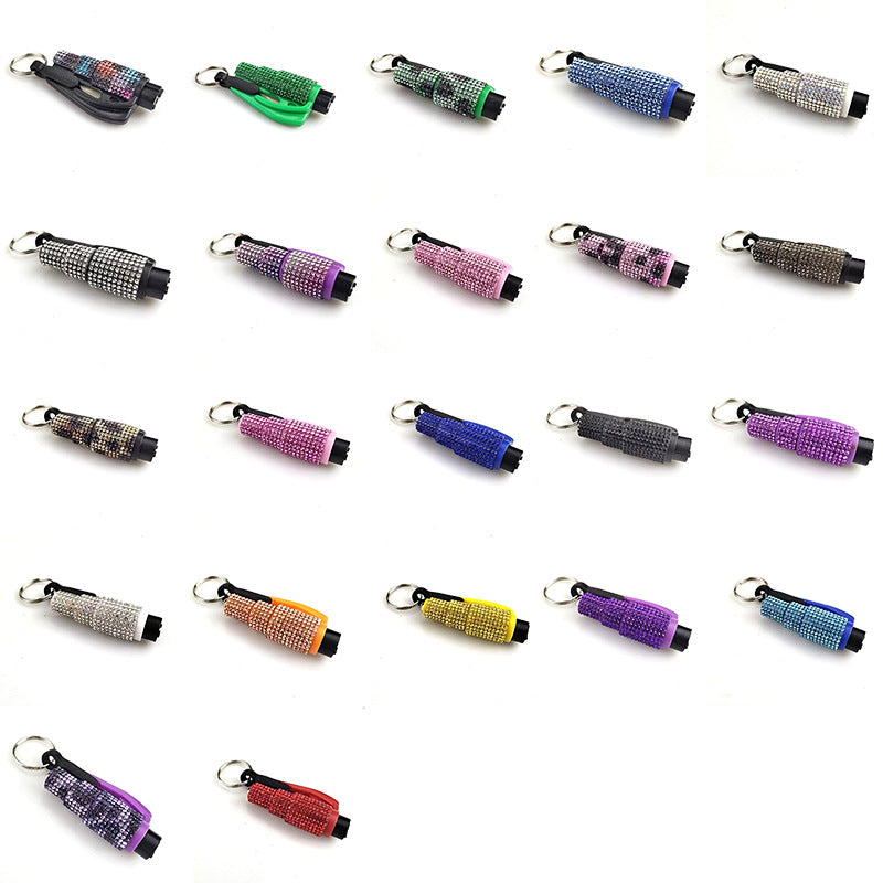 Wholesale Leopard Print Car Key Life Hammer with Diamond Car Plastic Keychain