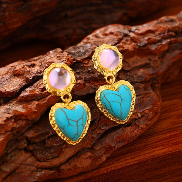 Wholesale Imitation Turquoise Peach Heart Alloy Earrings