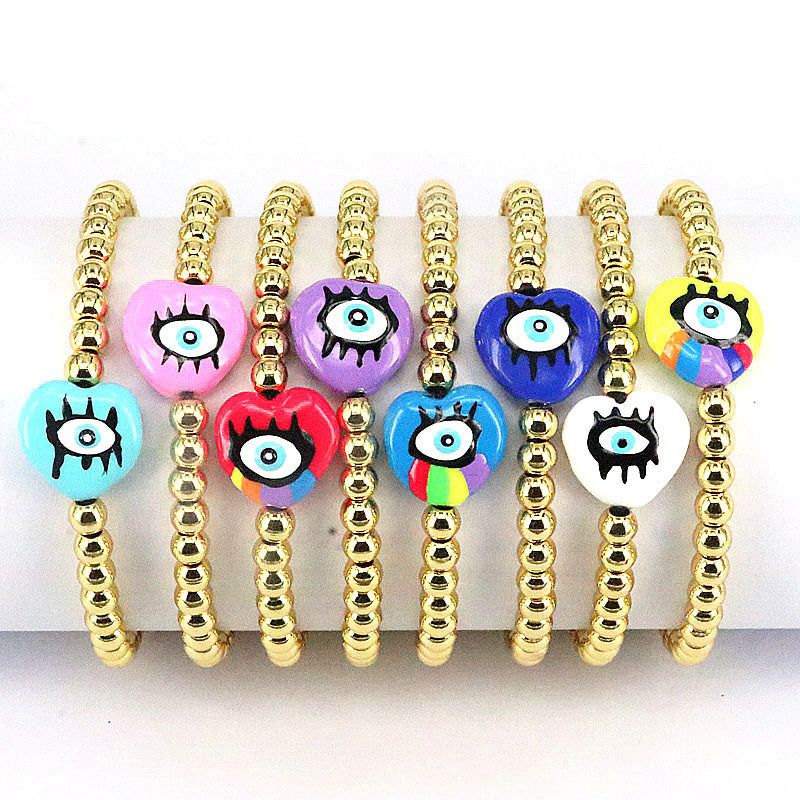 Wholesale ip Oil Plastic Heart Shape Devil's Eye Copper Bead Braided Bracelet