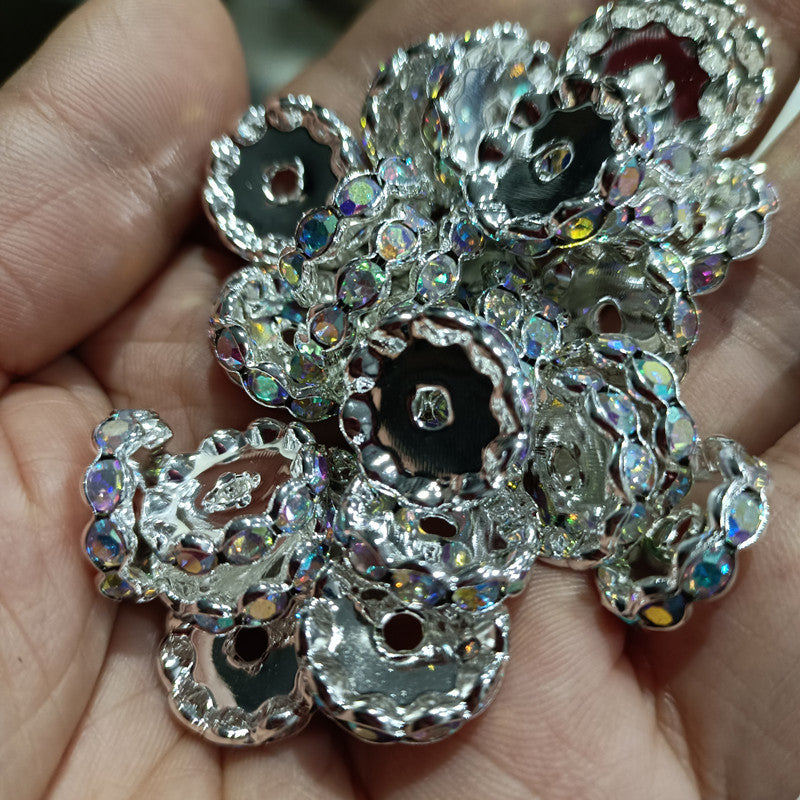 Wholesale 15mm Sier Plated Wave Diamond Wheel Clip DIY Handmade Spacer Beads