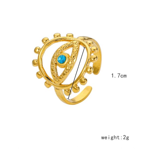 Wholesale Versatile Stainless Steel Gold Opening Blue Eye Hollowed Out Ring