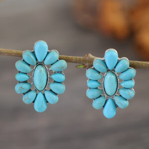 Wholesale Pine Stone Painting Oil Geometry Flower Pine Stone Earrings