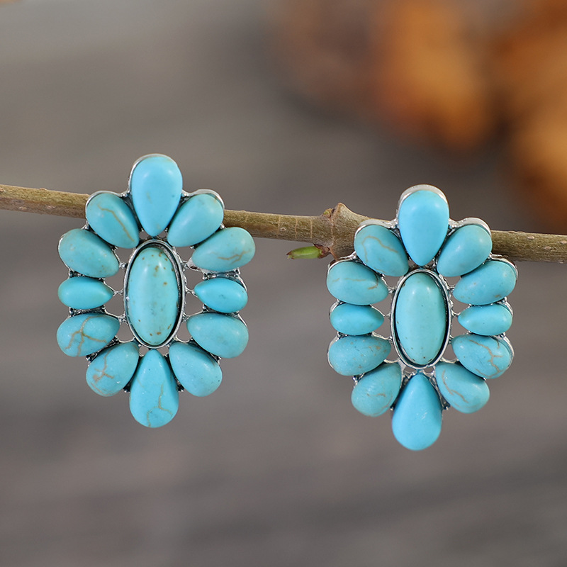Wholesale Pine Stone Painting Oil Geometry Flower Pine Stone Earrings