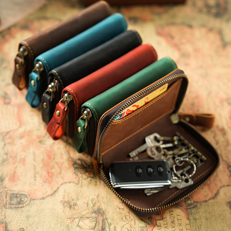 Wholesale Retro Multi -functional Zipper Head Layer Cowhide Purse