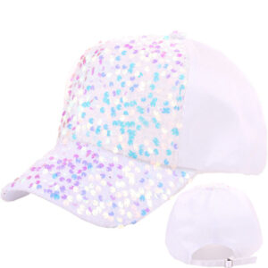 White-Color Sequin Cloth Cap / Adjustable