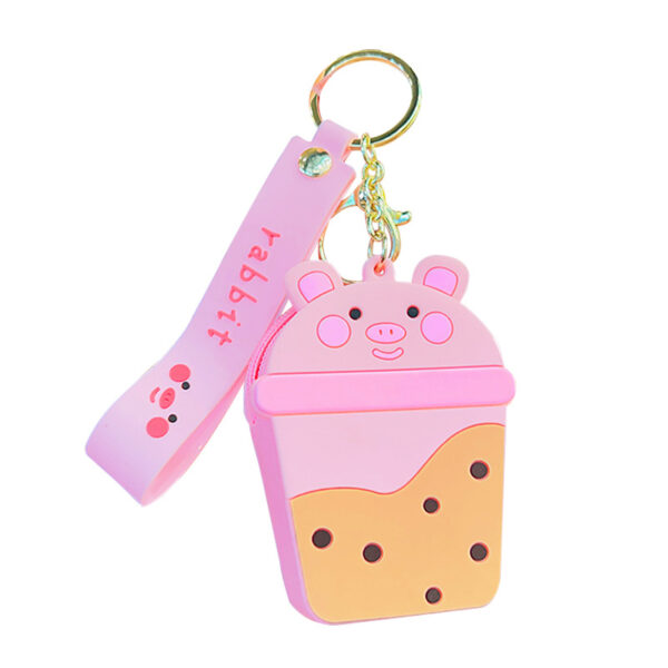 Wholesale Cute Milk Tea Pig Silicone Coin Purse Soft Rubber Keychains
