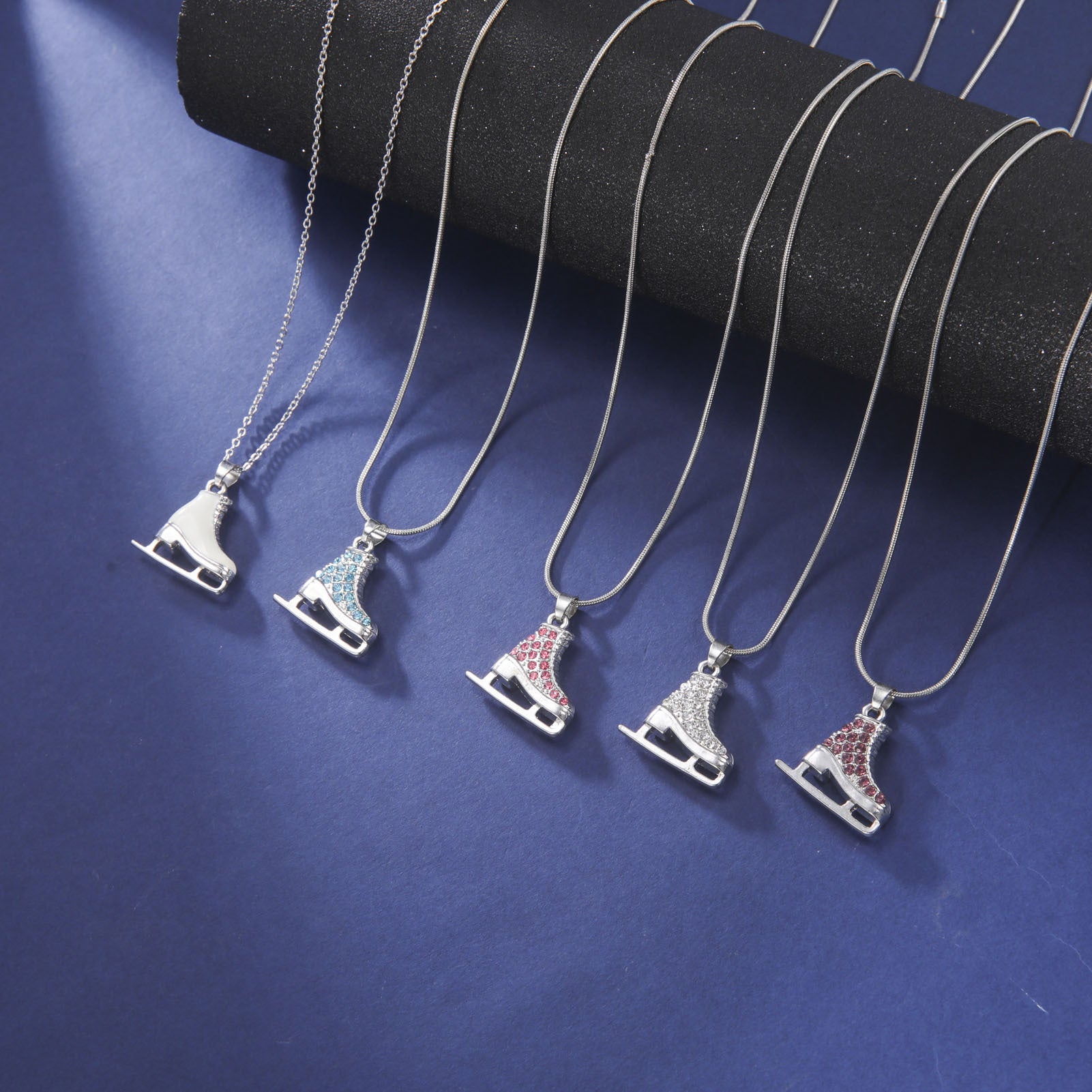 Wholesale Cartoon Skates Full Diamond Candy Color Alloy Necklace