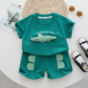 Short-sleeved letter embroidered suit green / 90cm