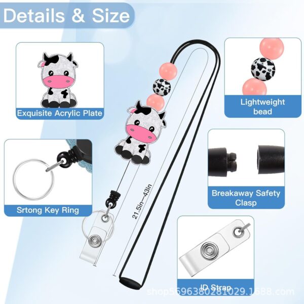 Wholesale Badge Reels Cow Leopard Print West Highland Cow Rainbow Sunflower Card Holder Silicone Beaded Lanyard Retractable Keychain