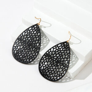 Wholesale Leather Hollow Mesh Non-standard Water Drop Earrings