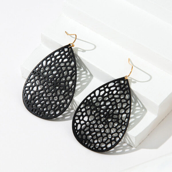 Wholesale Leather Hollow Mesh Non-standard Water Drop Earrings