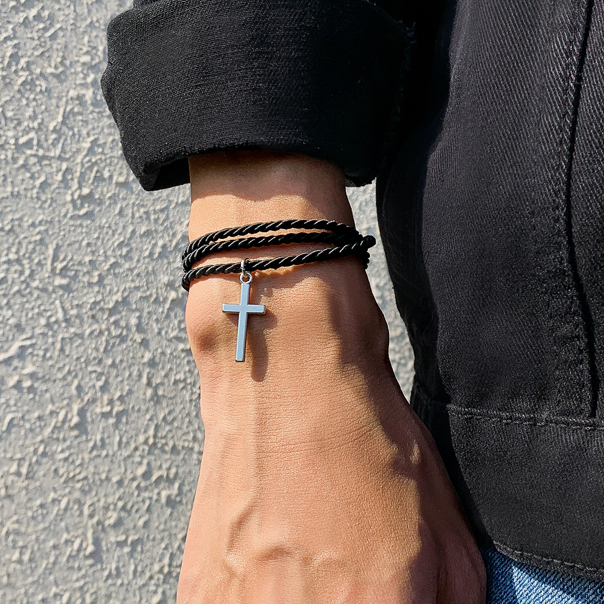 Wholesale Cross-border Trade Multi-layer Woven Cross Bracelet Men's European and American Fashion Personality Black Bracelet Ethnic Style Jewelry