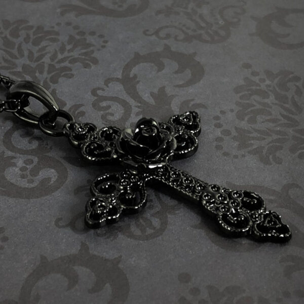 Wholesale Alloy Black Rose Hollow Gothic Cross Pendant Necklace