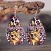 Wholesale Teardrop Pink Leopard Leather Earrings