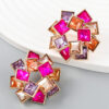 Wholesale Multi-layered Square Rhinestone Pinwheel-shaped Alloy Diamond Earrings