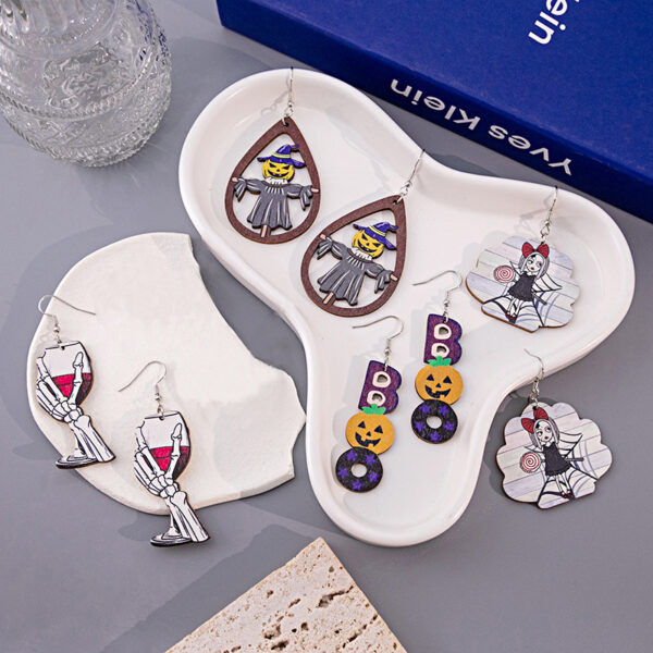 Wholesale and Wholesale of Halloween Party Wooden Pumpkin Earrings