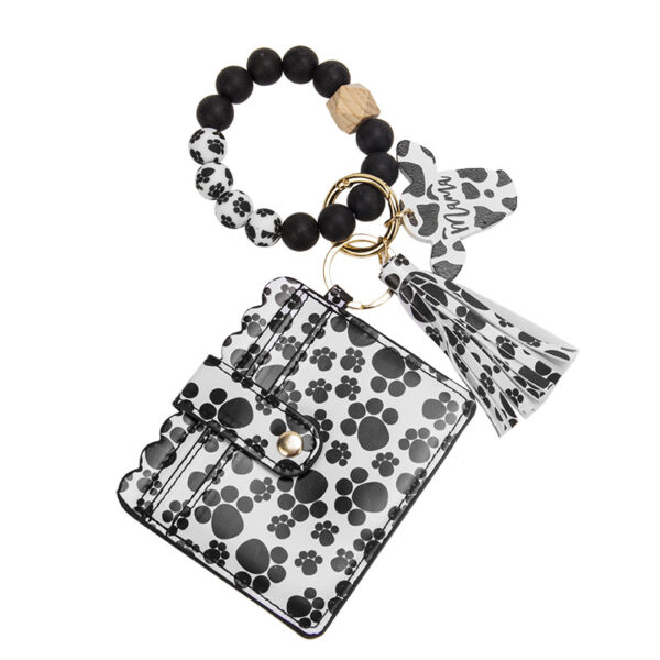 Wholesale MAMA Cow Pattern Card Bag Silicone Beaded Wrist Key Chain
