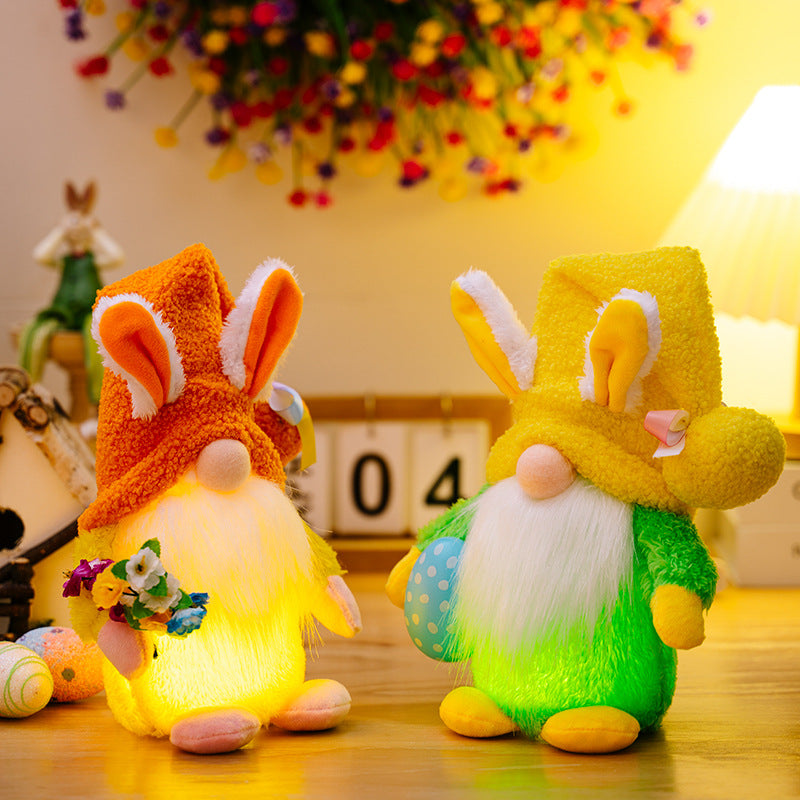 Wholesale Easter Illuminated Faceless Doll with Rabbit Ears, Holding Colored Es, Dwarf lyester Doll Decorations