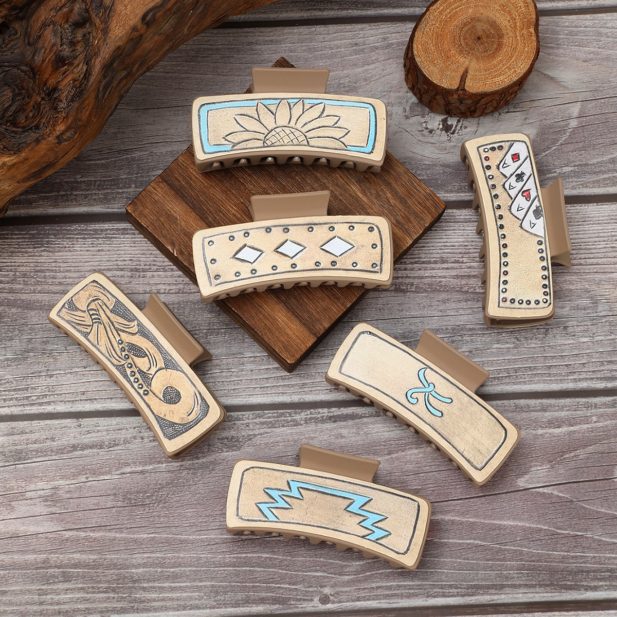 Wholesale Western Denim Leather Hairpin Suower ker Clip Shark Clip