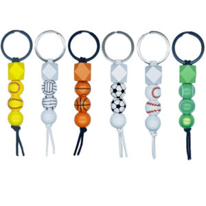 Wholesale Football Basketball Tennis Wooden Bead Printing Keychain