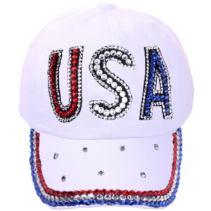 White colored diamond USA cloth baseball cap / Adjustable