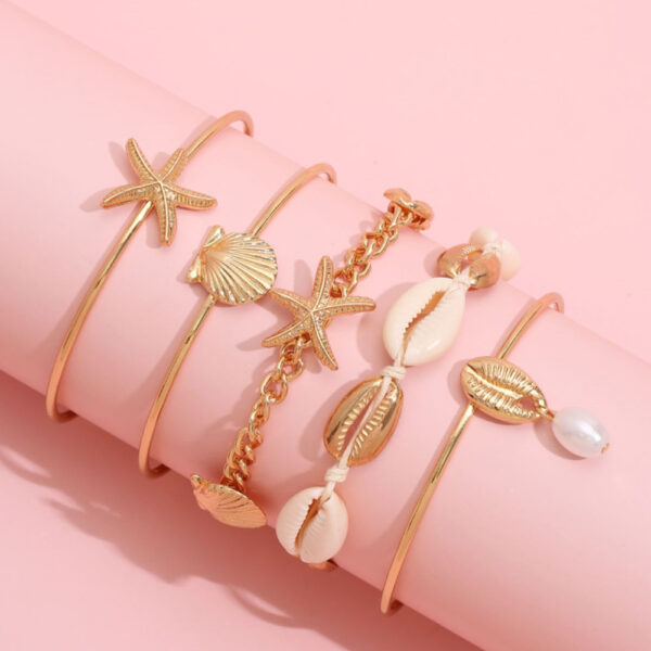 Wholesale Bohemian Shell Pearl Alloy Bracelet Set of 5