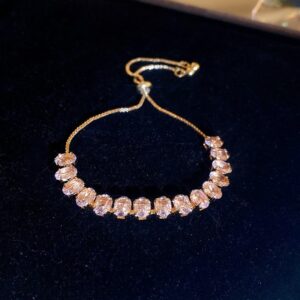 Pink-Zircon Oval Pull-Out Bracelet