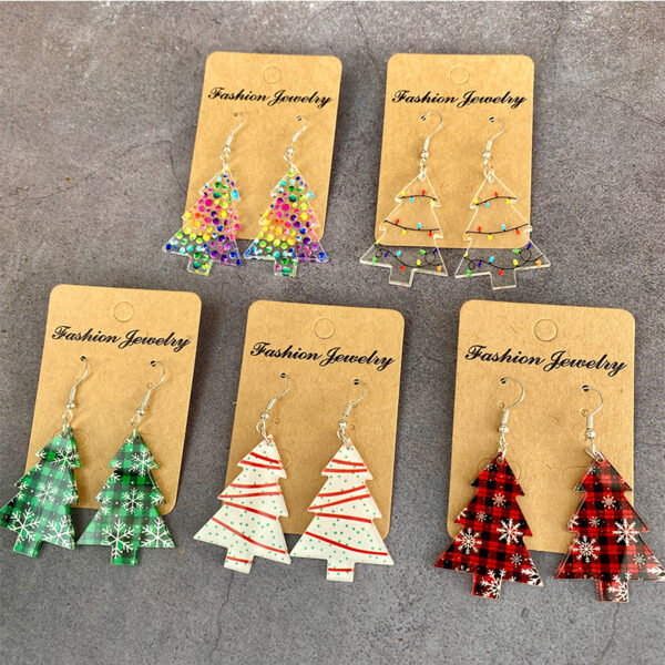 O1CN01osKeas1zp35q8F9yV_2215459036762-0-cib Wholesale Christmas Tree Black and Red Plaid Colorful Acrylic Earrings