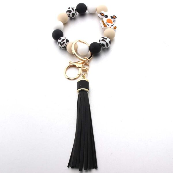 Wholesale Silicone Cartoon Animal Cow Highland Cattle Tassel Wrist Keychain