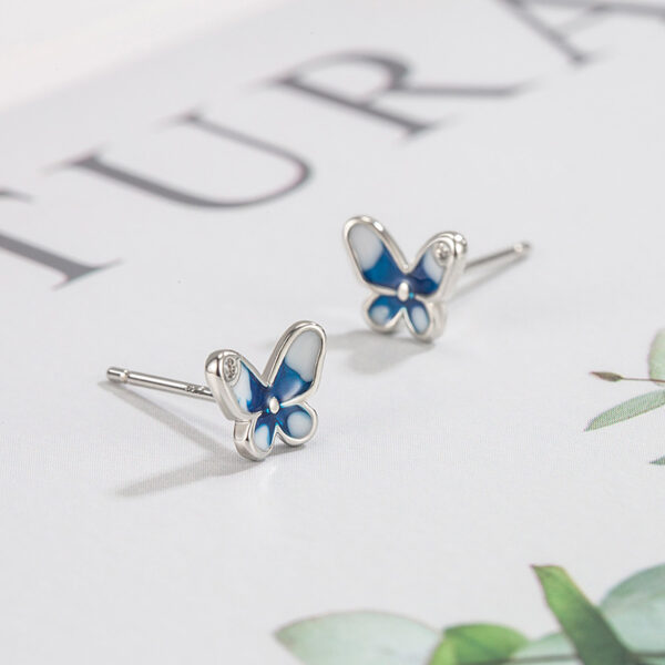 Wholesale Flash Diamond Blue Butterfly Copper Earrings