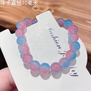 Red and blue 10mm double color gradient ice through glass bracelet
