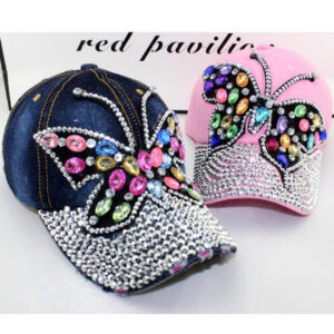 Wholesale Colored Diamond Butterfly Denim Cotton Baseball Caps