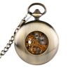 Wholesale Vintage Wooden Circle Skeleton Vintage Roman Numeral Manual Mechanical Alloy Pocket Watch