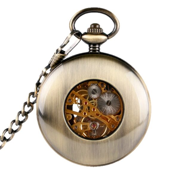 Wholesale Vintage Wooden Circle Skeleton Vintage Roman Numeral Manual Mechanical Alloy Pocket Watch