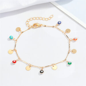 Golden multicolored round eye anklet
