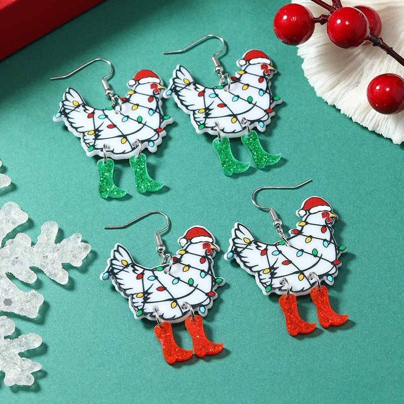 Wholesale Christmas Exaerated Christmas Hat Animal Acrylic Earrings