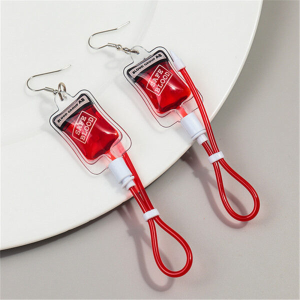 Wholesale Funny Creative Sweet and Cool Style Simulated Plasma Blood Bag Earrings