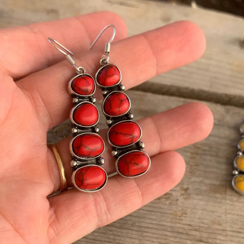 Wholesale Red Turquoise Ethnic Style Ancient Sier Irregular Stone Handmade Creative Earrings