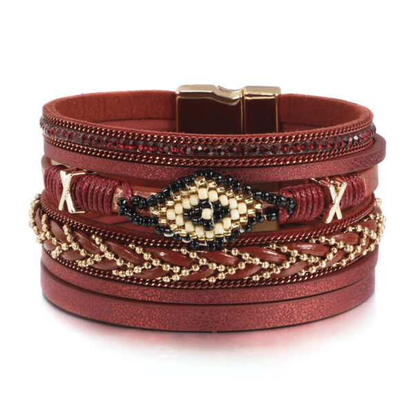 Wholesale Boho Style Rice Beads Handwoven Leather Bracelet