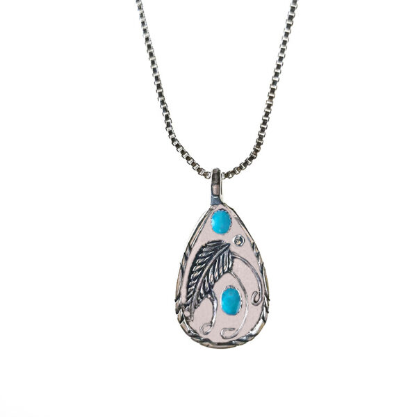 Wholesale New Imitation Turquoise Feather Vintage Pendant Alloy Necklace