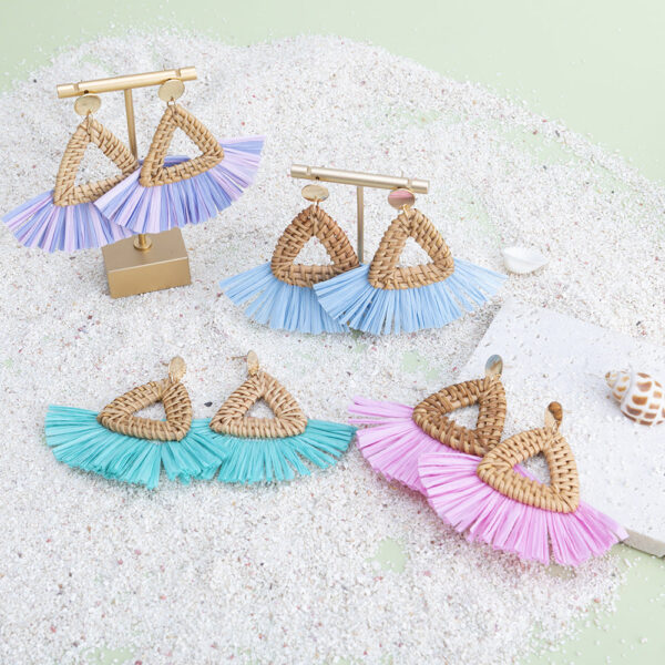 Wholesale Vacation Rattan Straw Tassels Earrings
