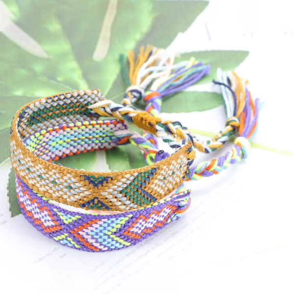 Wholesale Ethnic Weaving Colorful Tassel Lucky Friendship Polyester Cotton Bracelet