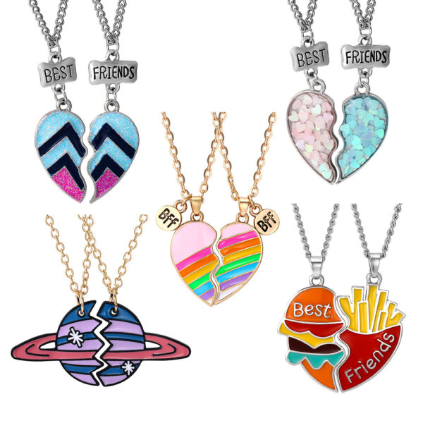 Wholesale Rainbow Burger Fries Fashion Love Splicing Necklaces